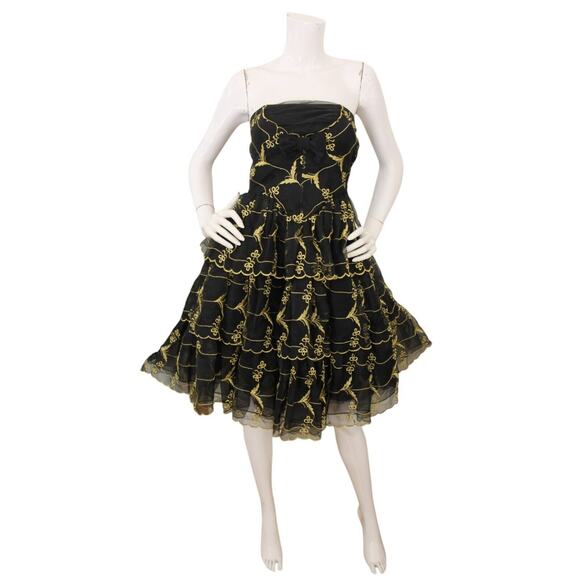 Betsey Johnson Vintage y2k Tiered Bow Party Dress Embroidered Dark Coquette - Picture 3 of 9